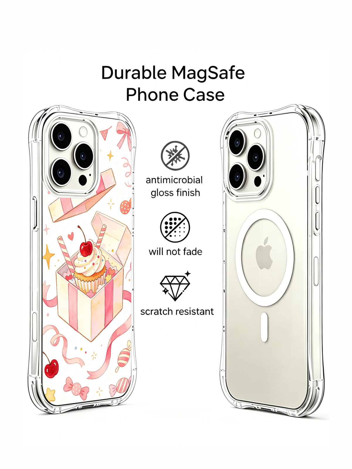Birthday Gift Box Wonderland: İkinci telefon arkası görünümünün yanında desenli kılıf arkası.