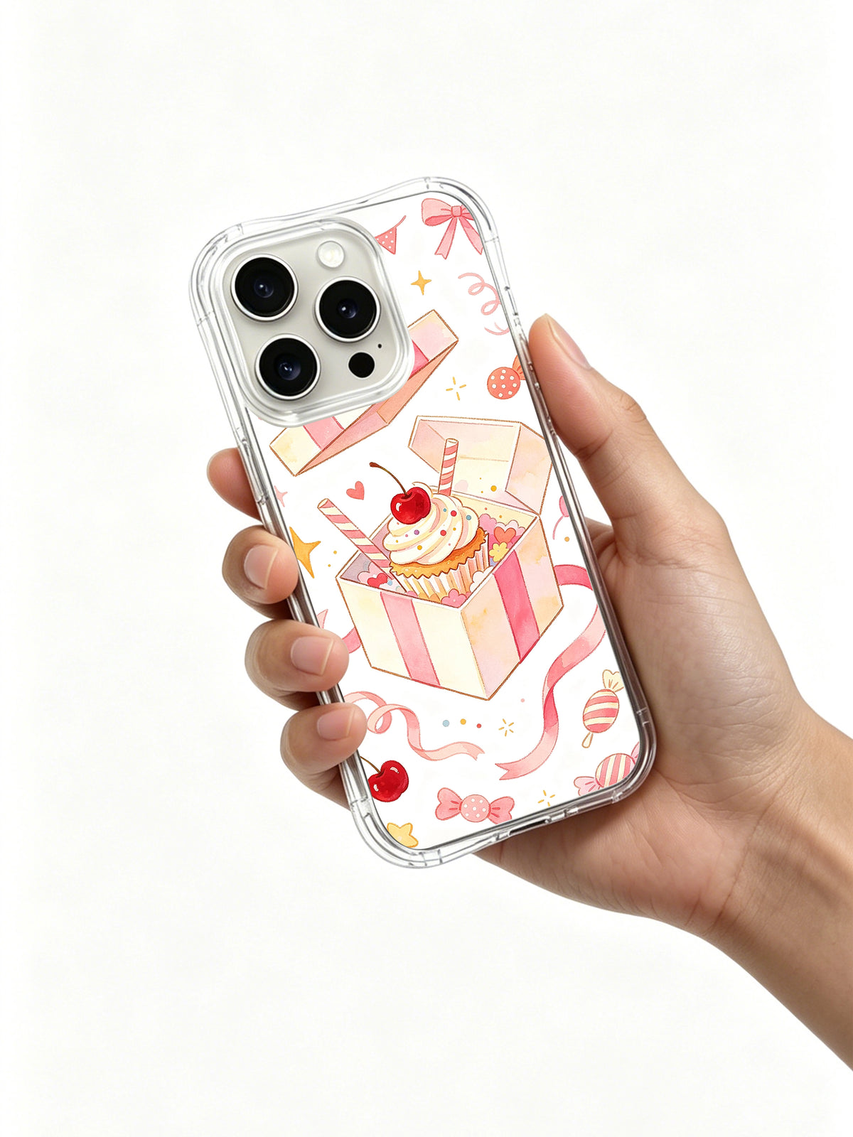 Birthday Gift Box Wonderland: Desenli arkası dışarı bakacak şekilde kılıfı tutan el.