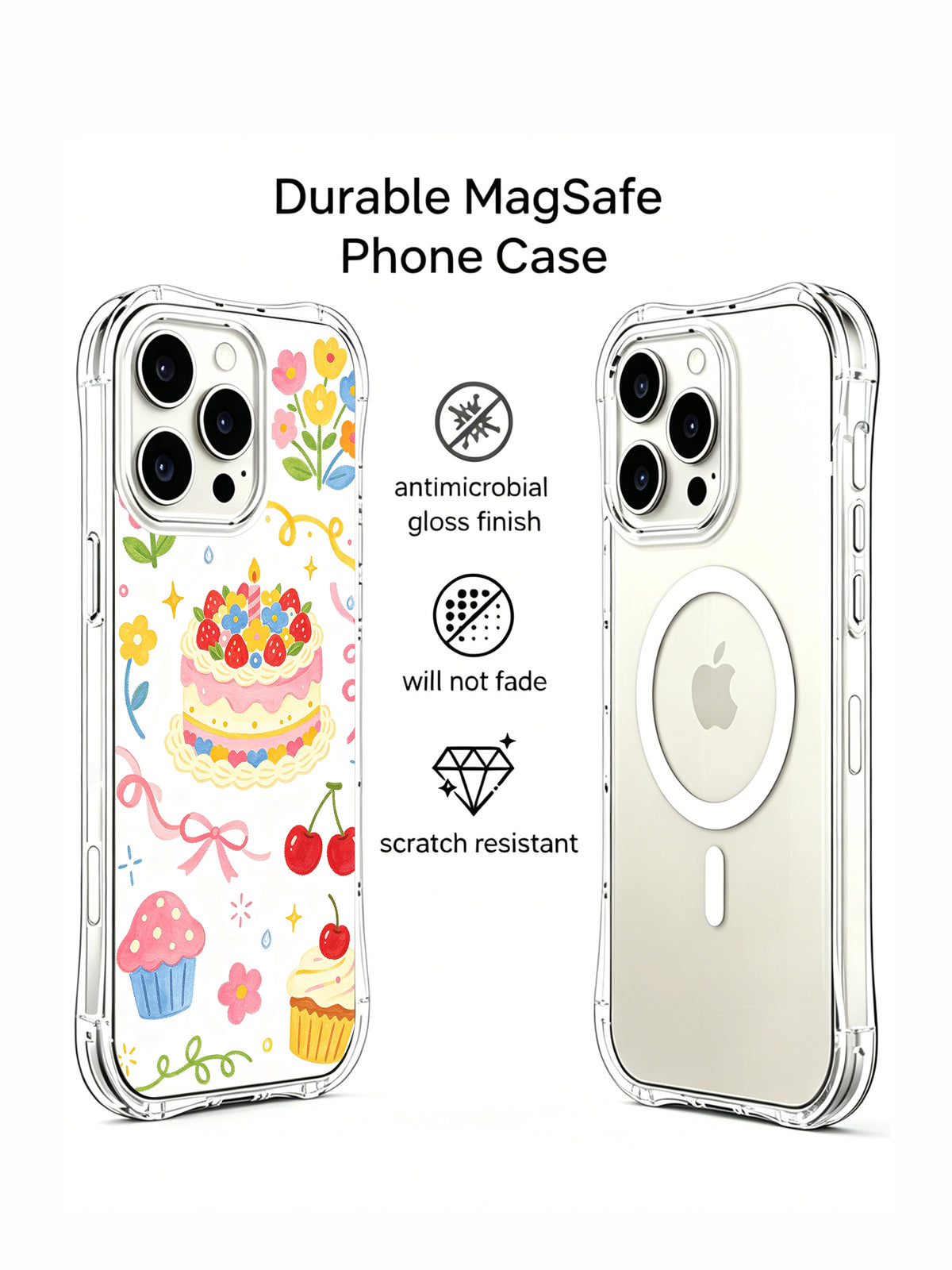 Birthday Rainbow Candy Celebration: Illustrated rear case beside a second rear phone view.