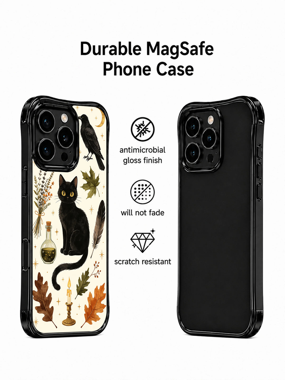 Black Cat Herb Library iPhone 14 Pro case front and back detail