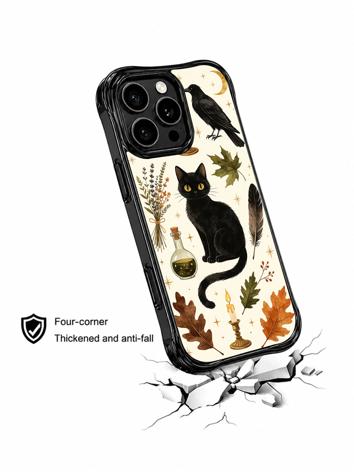 Black Cat Herb Library iPhone 14 Pro case protection graphic