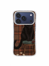Front view of The Black Cat’s Paper Crown artwork on an iPhone 17 Pro case