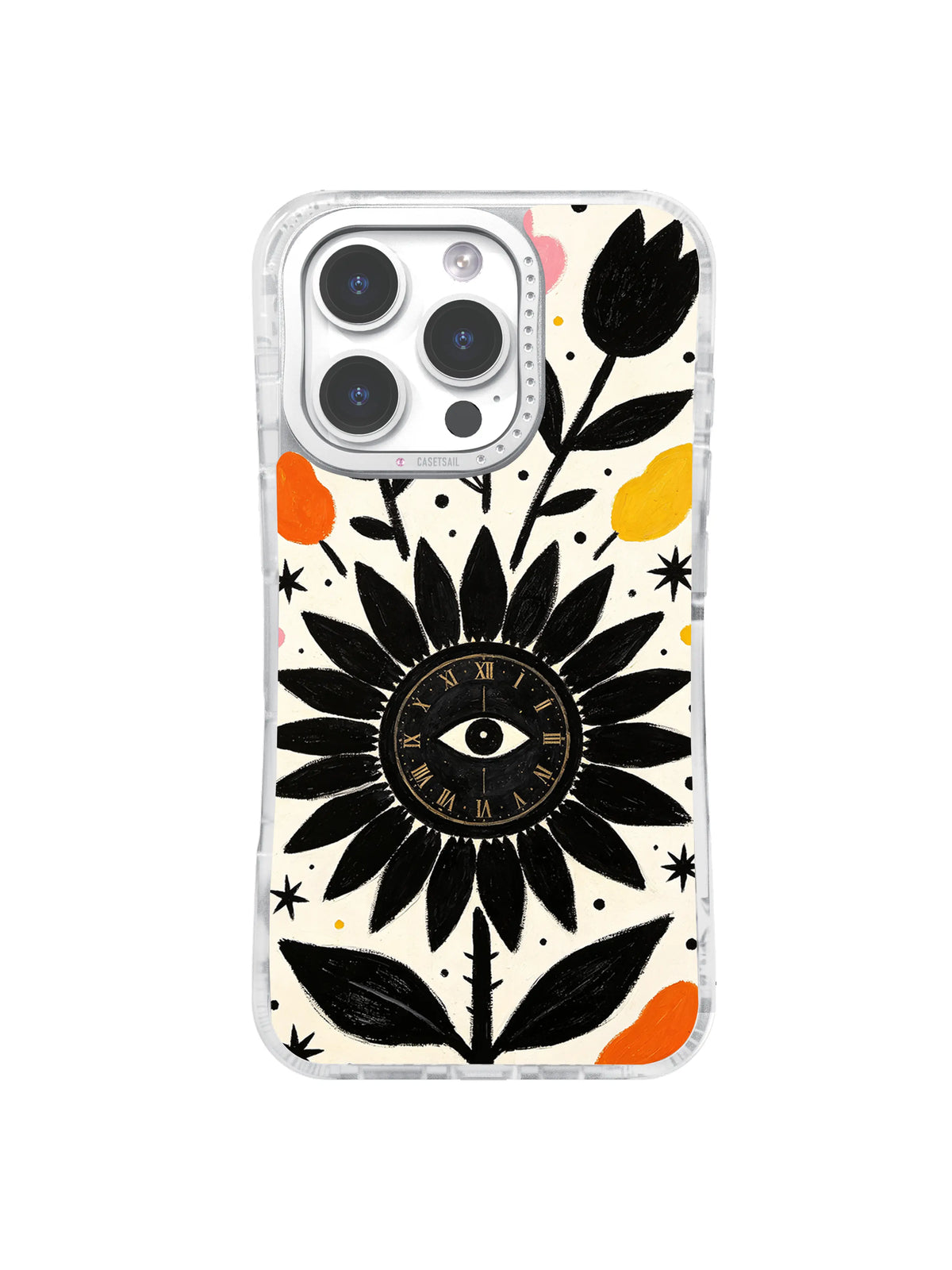 Watchful Black Sunflower pattern iPhone 15 Pro Max case