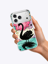 Black Swan Voltage iPhone case held in hand
