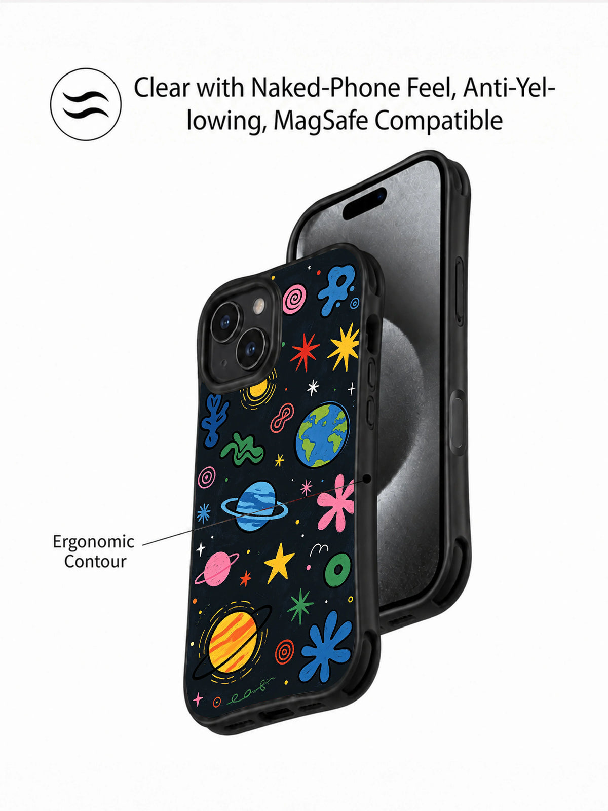 Black Velvet Universe iPhone 14 case contour view
