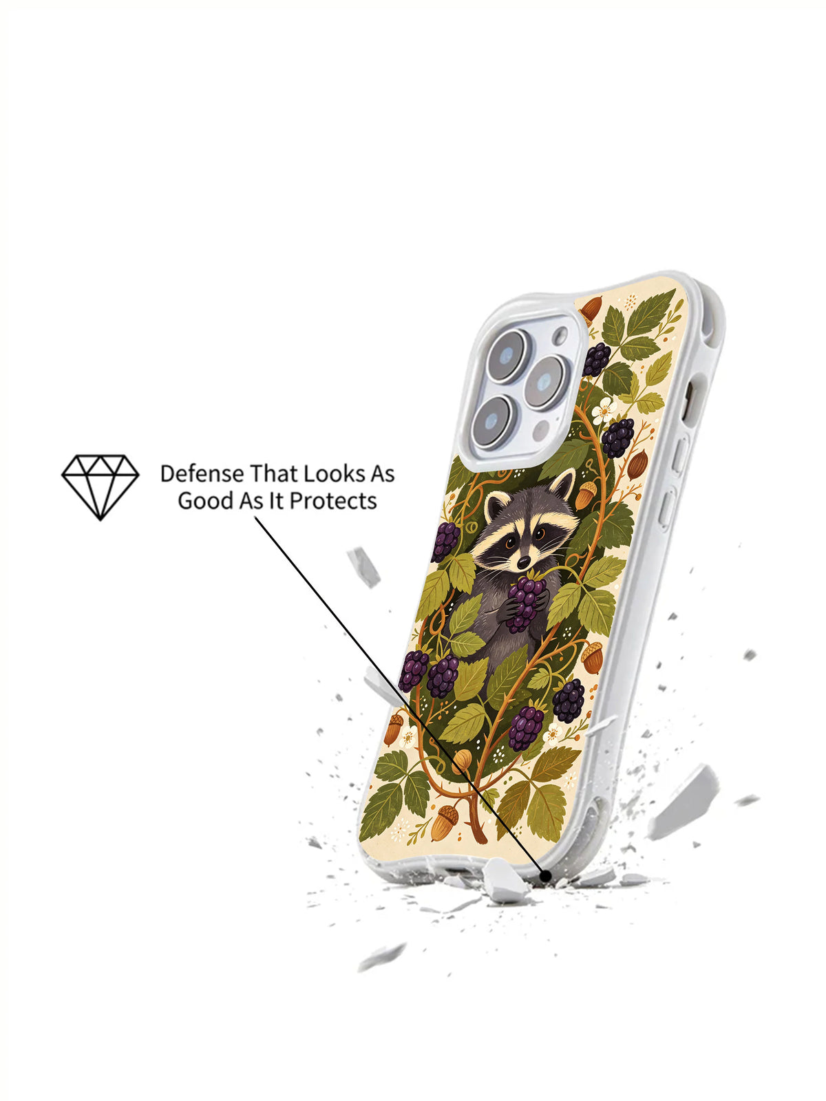 Woodland raccoon iPhone 15 Pro Max case view 2