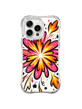 Bloomfire Starburst: One oversized pink, orange and yellow flower explodes from a white center.