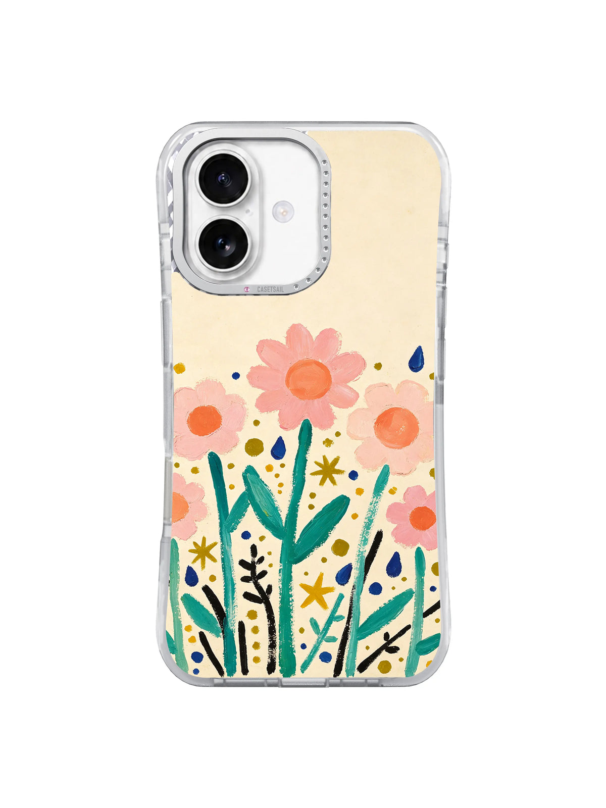 Pink Daisy Rising botanical iPhone 16 Pro case pattern