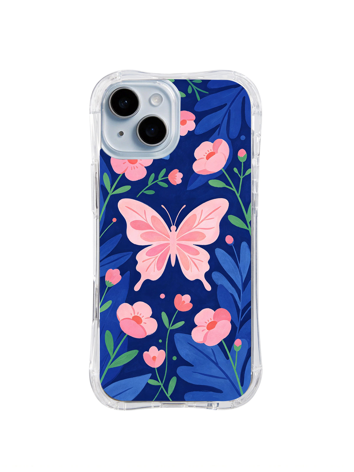 Blue Butterfly Garden iPhone 14 case front view