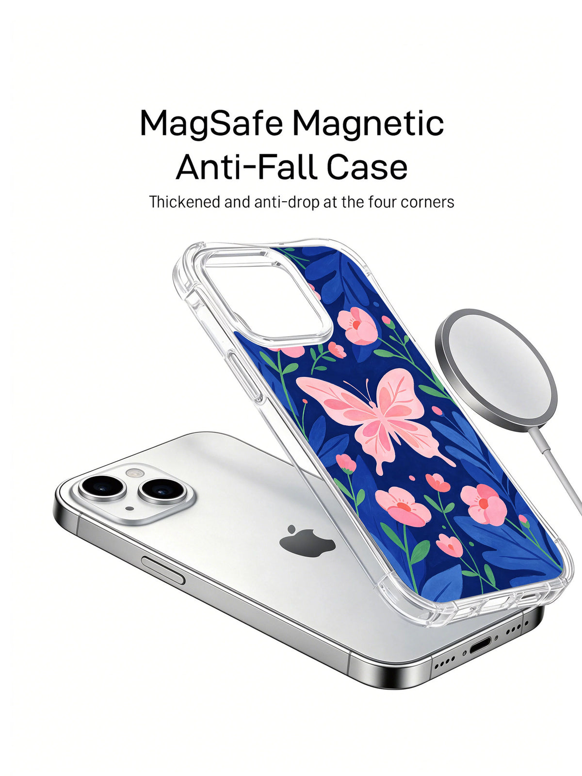 Blue Butterfly Garden magnetic iPhone 14 case