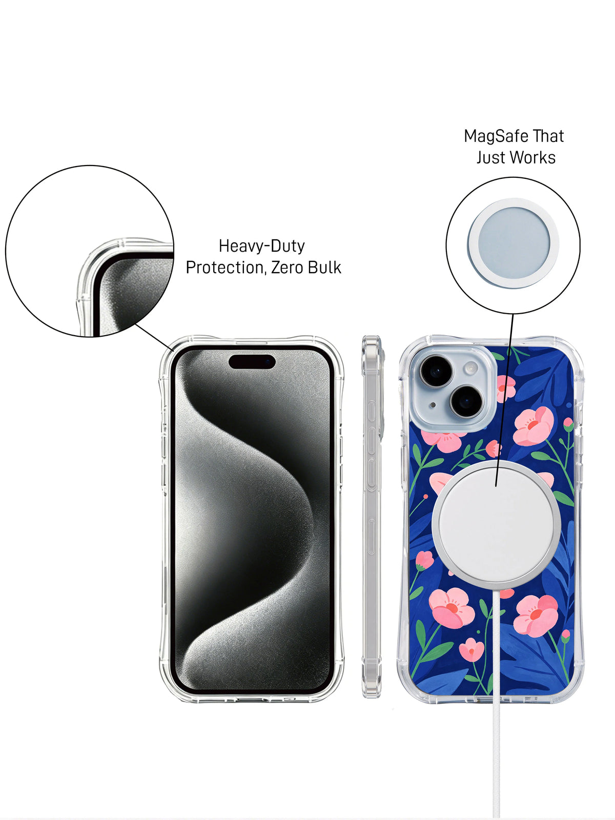 Blue Butterfly Garden iPhone 14 case MagSafe detail