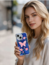 Blue Butterfly Garden iPhone 14 case lifestyle