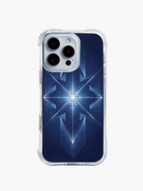 PhoneCasing iPhone 14 Pro Max Case with a blue diamond geometric design, durable clear case with MagSafe compatibility.