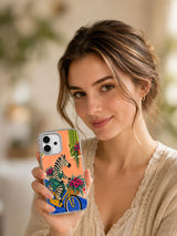 Flowers Along the Blue Lane transparent case lifestyle view for iPhone 17 Pro