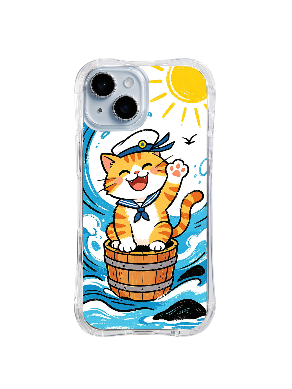 Barrel Wave Hello – Blue Ocean Cat Adventure iPhone 13 case by Kito Bramble