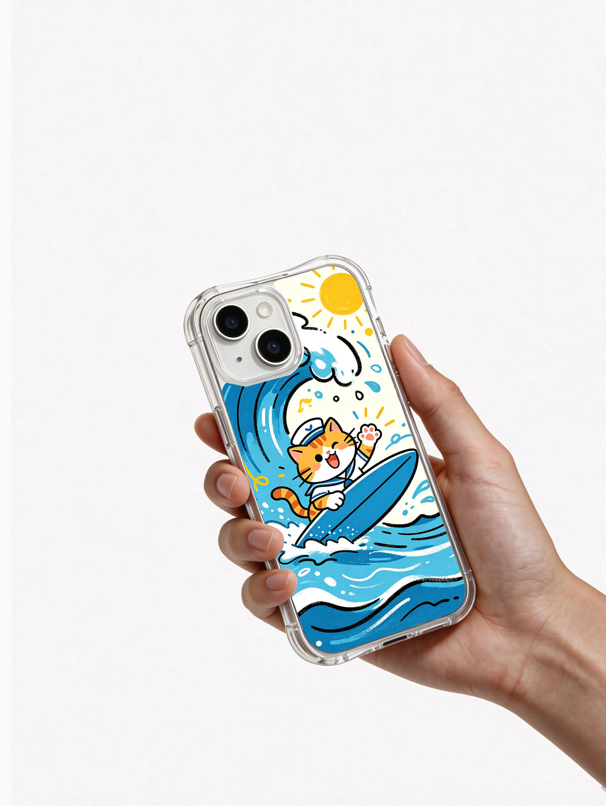 Blue Ocean Cat Adventure iPhone 13 case lifestyle commerce view 6