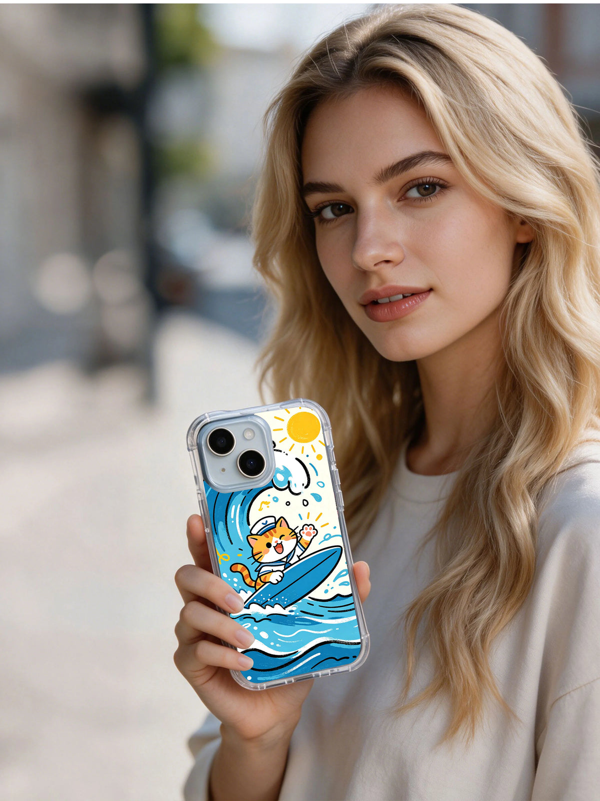 Blue Ocean Cat Adventure iPhone 13 case lifestyle commerce view 7