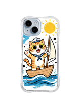 Little Sailboat Captain – Blue Ocean Cat Adventure iPhone 13 case by Kito Bramble
