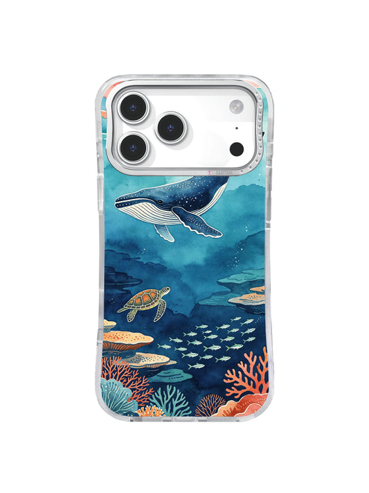 Humpback whale crossing a deep blue ocean passage on an iPhone case