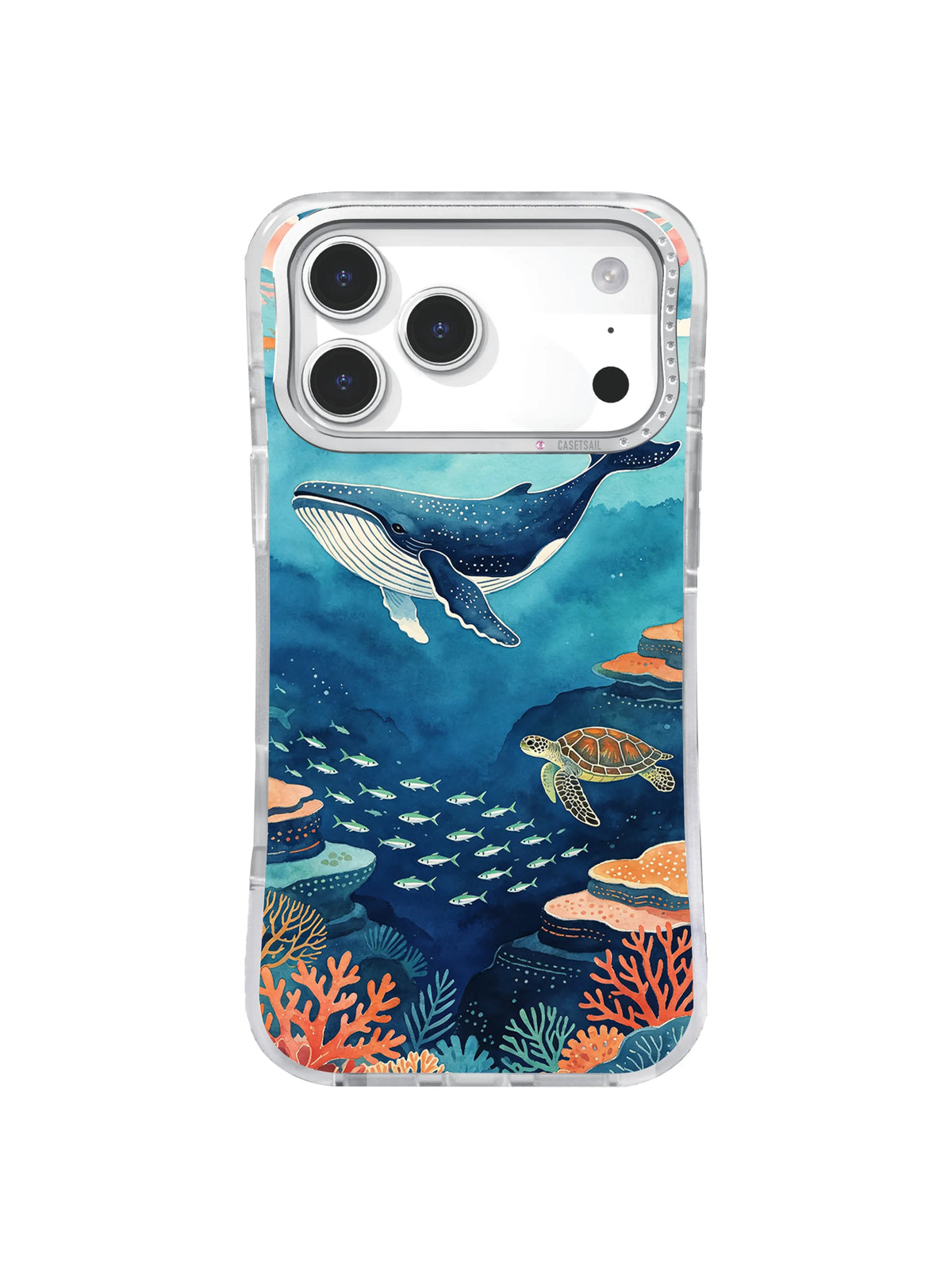 Sea turtle moving through coral currents on an iPhone case