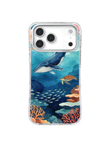 Silver-green fish crossing a layered coral reef on an iPhone case