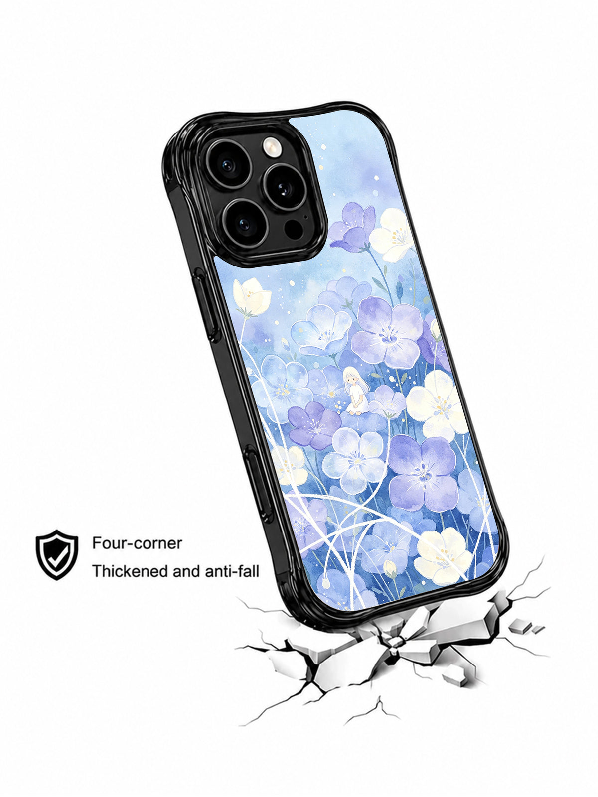 Bluebell Silent Garden: Çatlak yüzey çiziminin üzerinde açılı gösterilen kılıf.