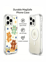 Front and side views of blueberry bear music case