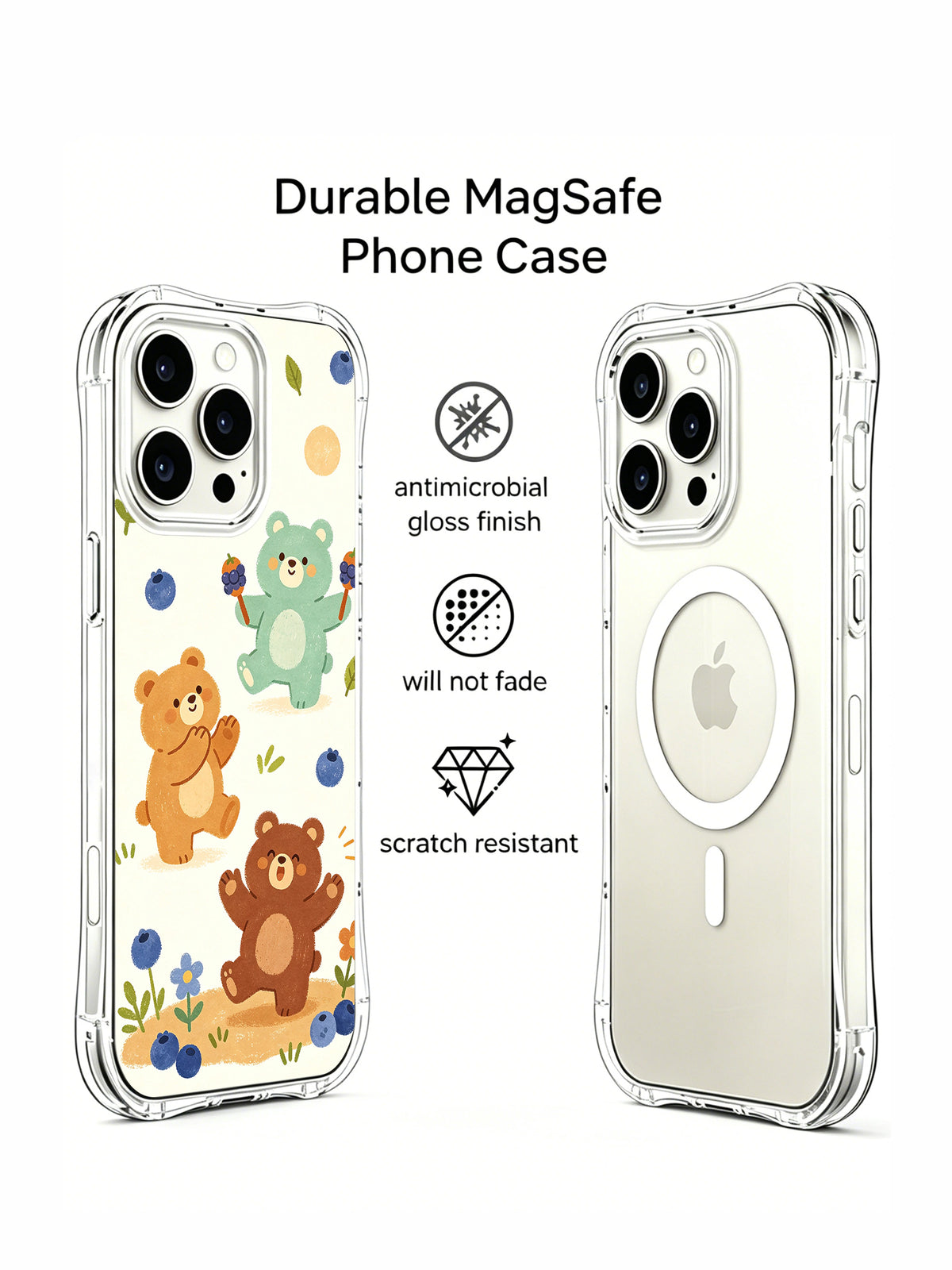 Front and side views of blueberry bear music case
