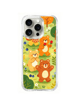 Blueberry Bear Band iPhone 14 Pro Max case in Orange Forest Rhythm artwork