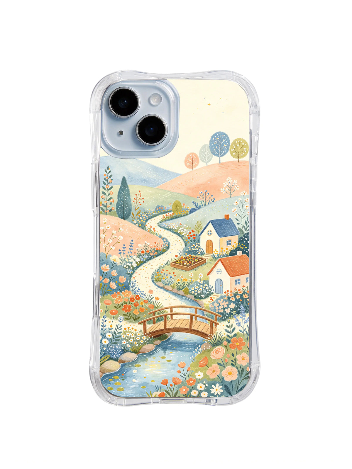 River Garden Crossing: A curved river crosses flower fields and small houses.