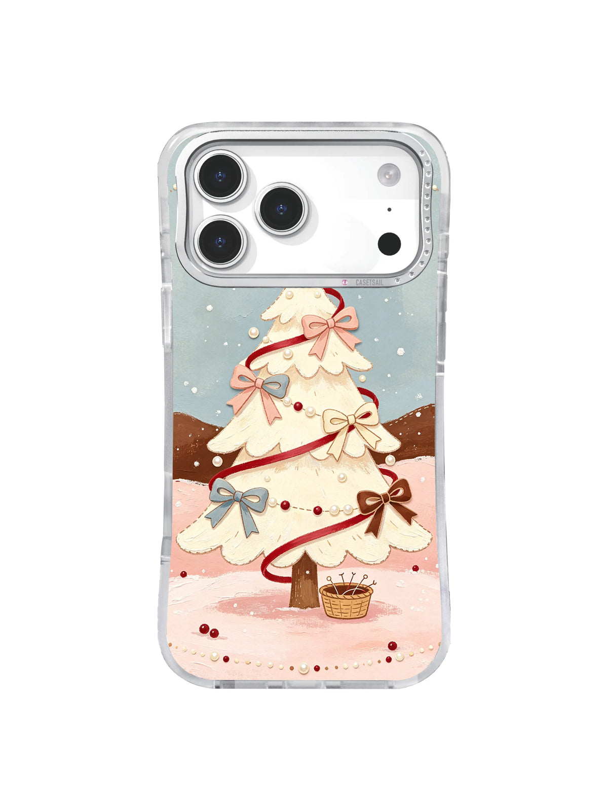 Blush Bow Snow Tree coquette winter iPhone 17 Pro case pattern 2