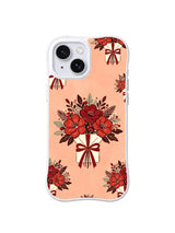 Blush Holiday Bouquet iPhone 15 case with red floral medallions on peach