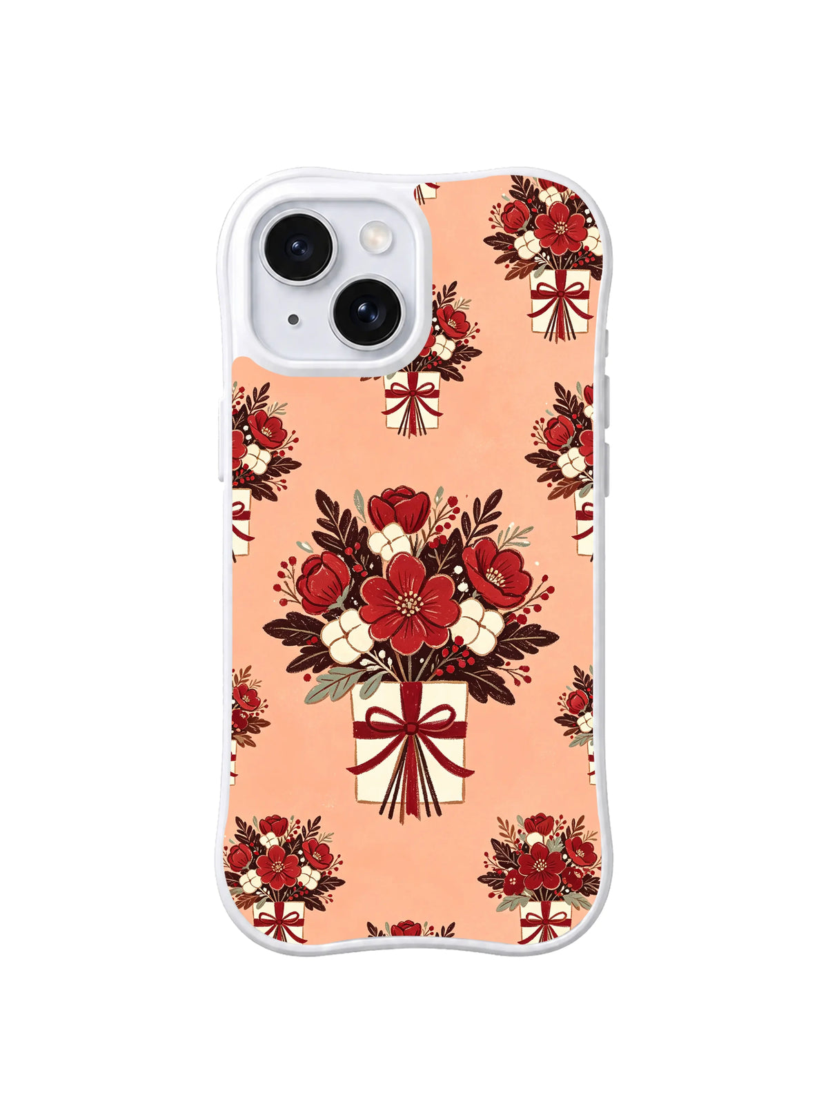 Blush Holiday Bouquet iPhone 15 case with large romantic holiday bouquet