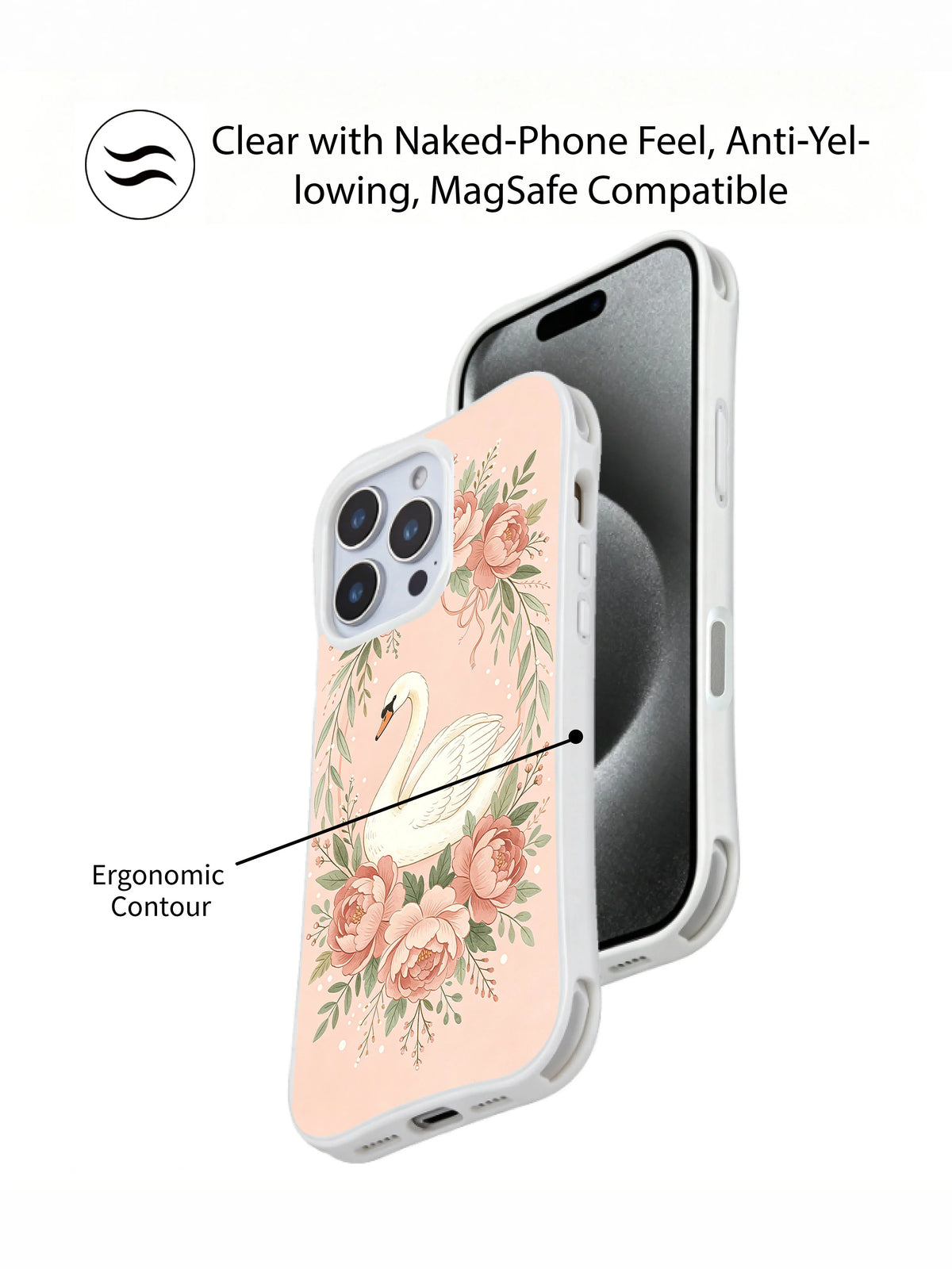 Romantic floral swan iPhone 15 Pro Max case view 5