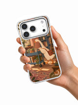 White The Bookmark Delivery iPhone 17 Pro case held in one hand.