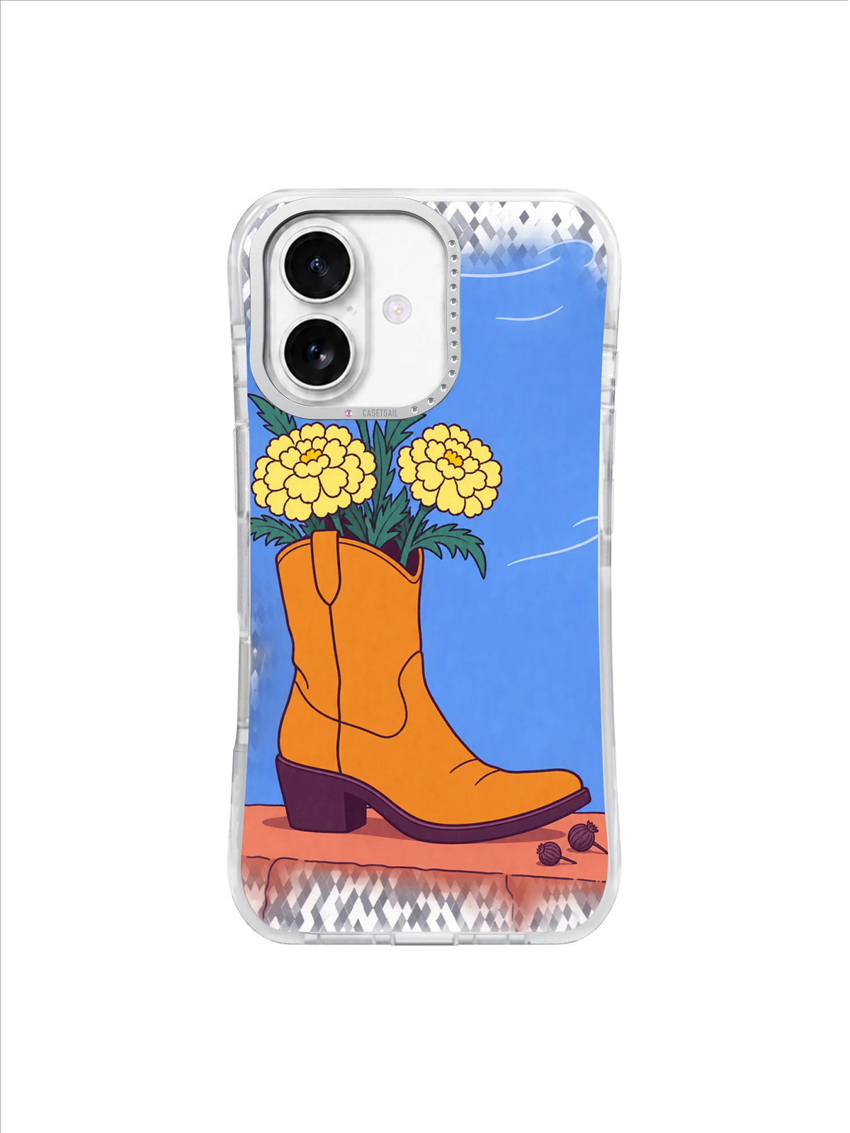 Windstroke Boot Garden artwork on an iPhone 17 case by Mila Vardon
