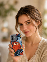 Lifestyle portrait holding borrowed courage character phone case