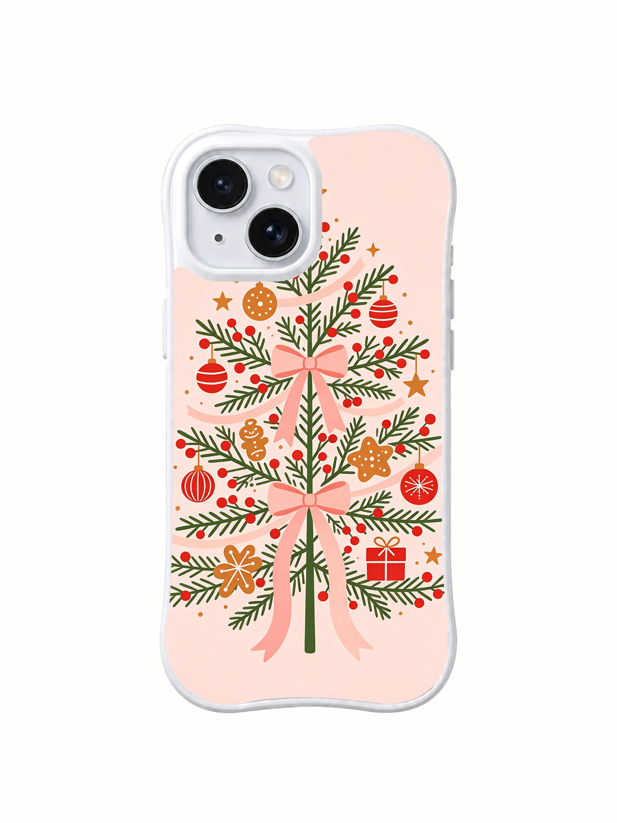 Bow and Berry Holiday pink Christmas iPhone 14 Plus case front view
