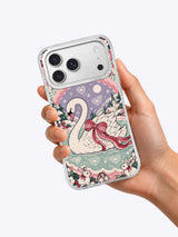 Bow Swan Snowdance iPhone 17 Pro Max case held in hand