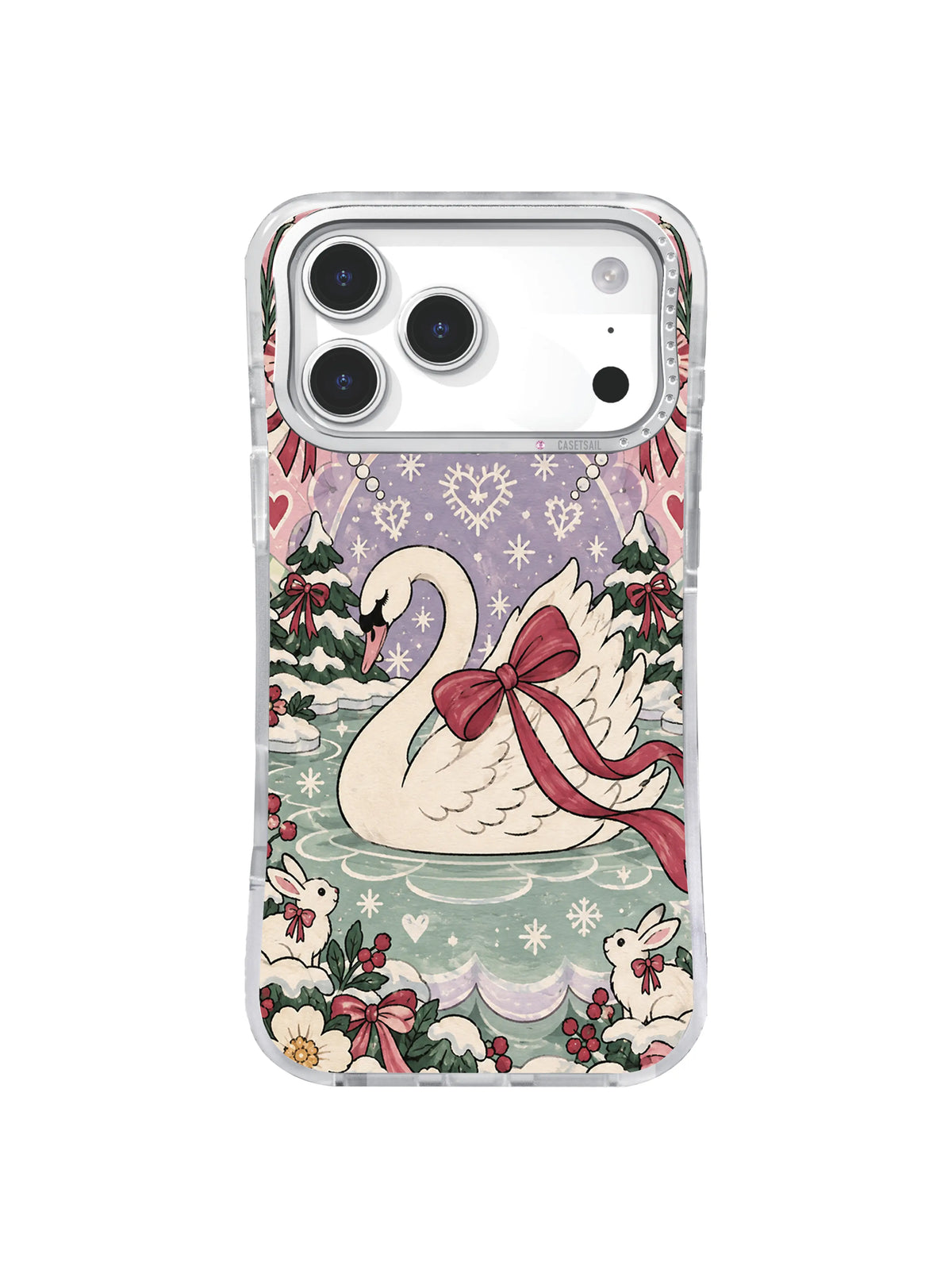 Lavender Snow Lake swan artwork on an iPhone 17 Pro Max case