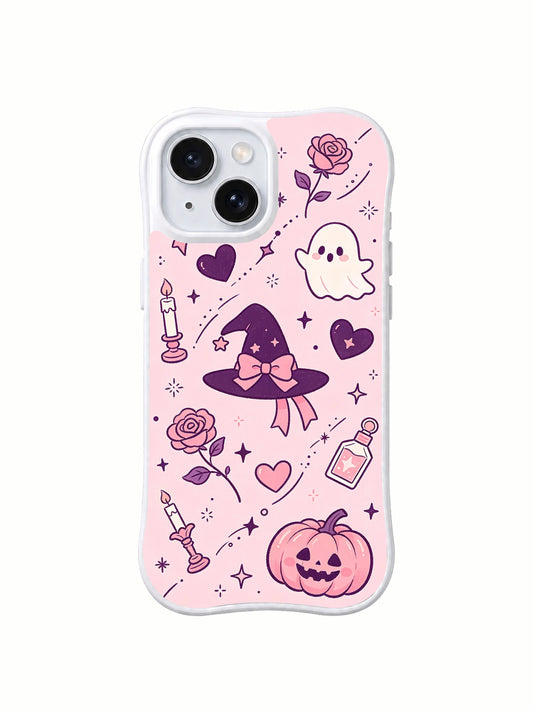 Bow Witch Party iPhone 14 Plus case with pink coquette Halloween art