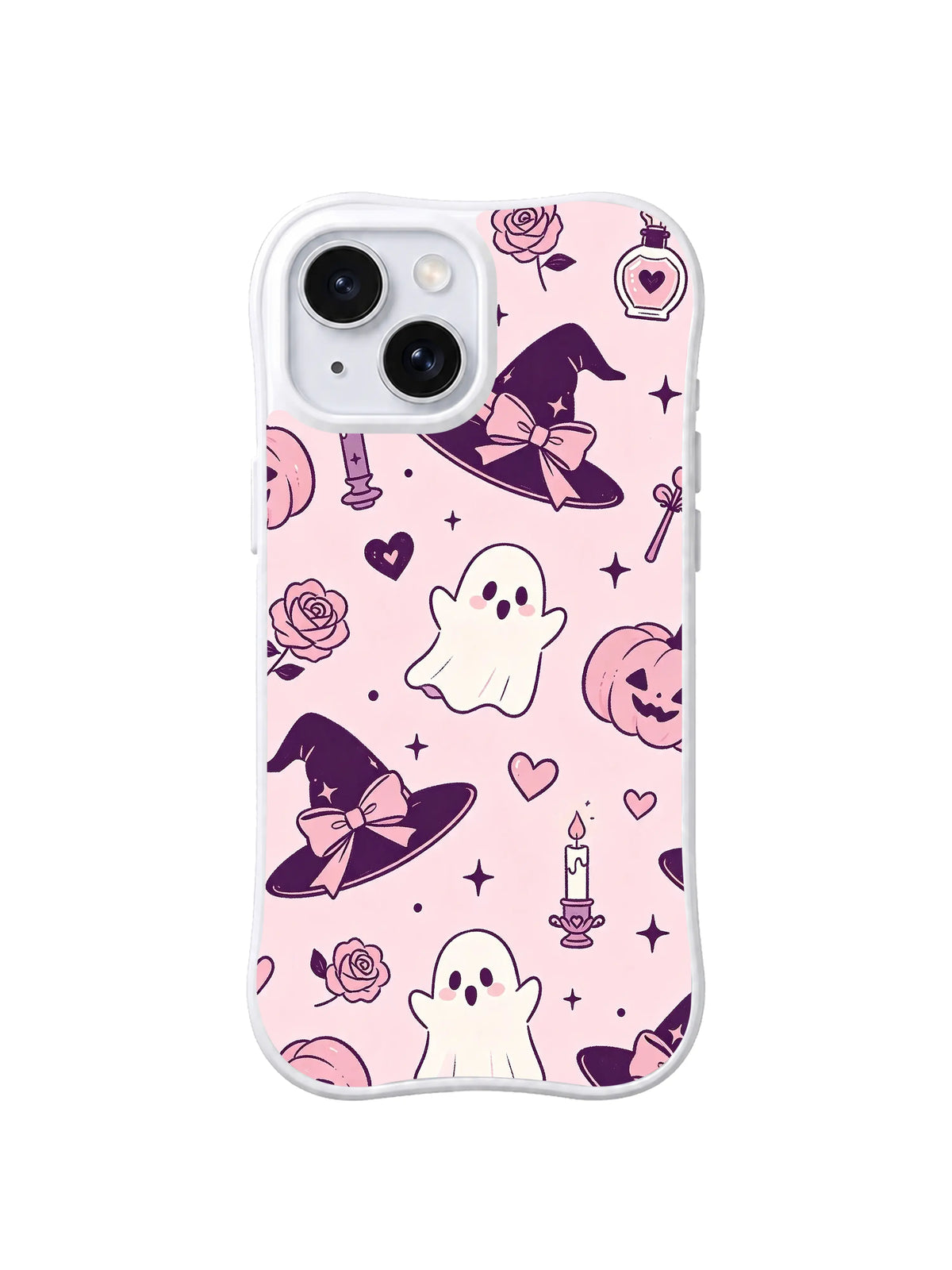 Rose Bow Witch Ghost Party pattern on iPhone 14 Plus case
