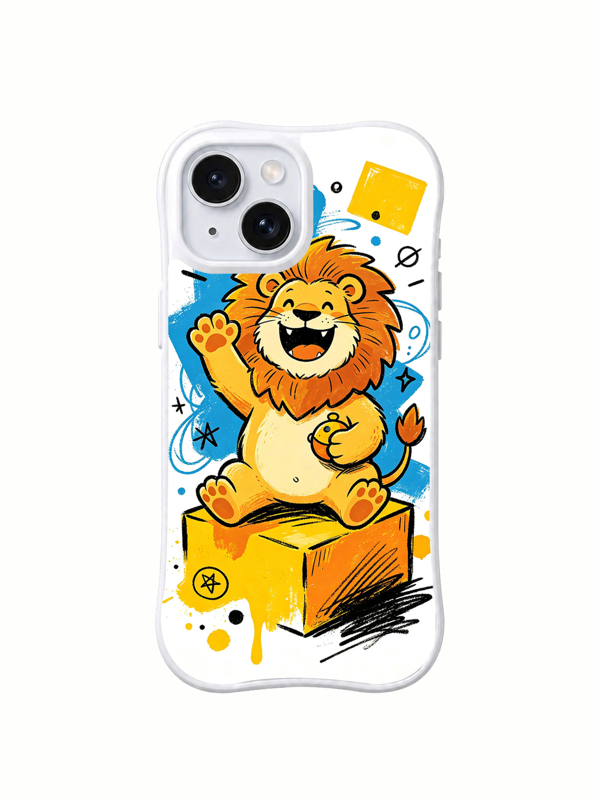 Front view of Brave Little Lion artwork on an iPhone 13 case