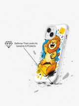 Brave Little Lion iPhone 13 case shown in an impact-style product display