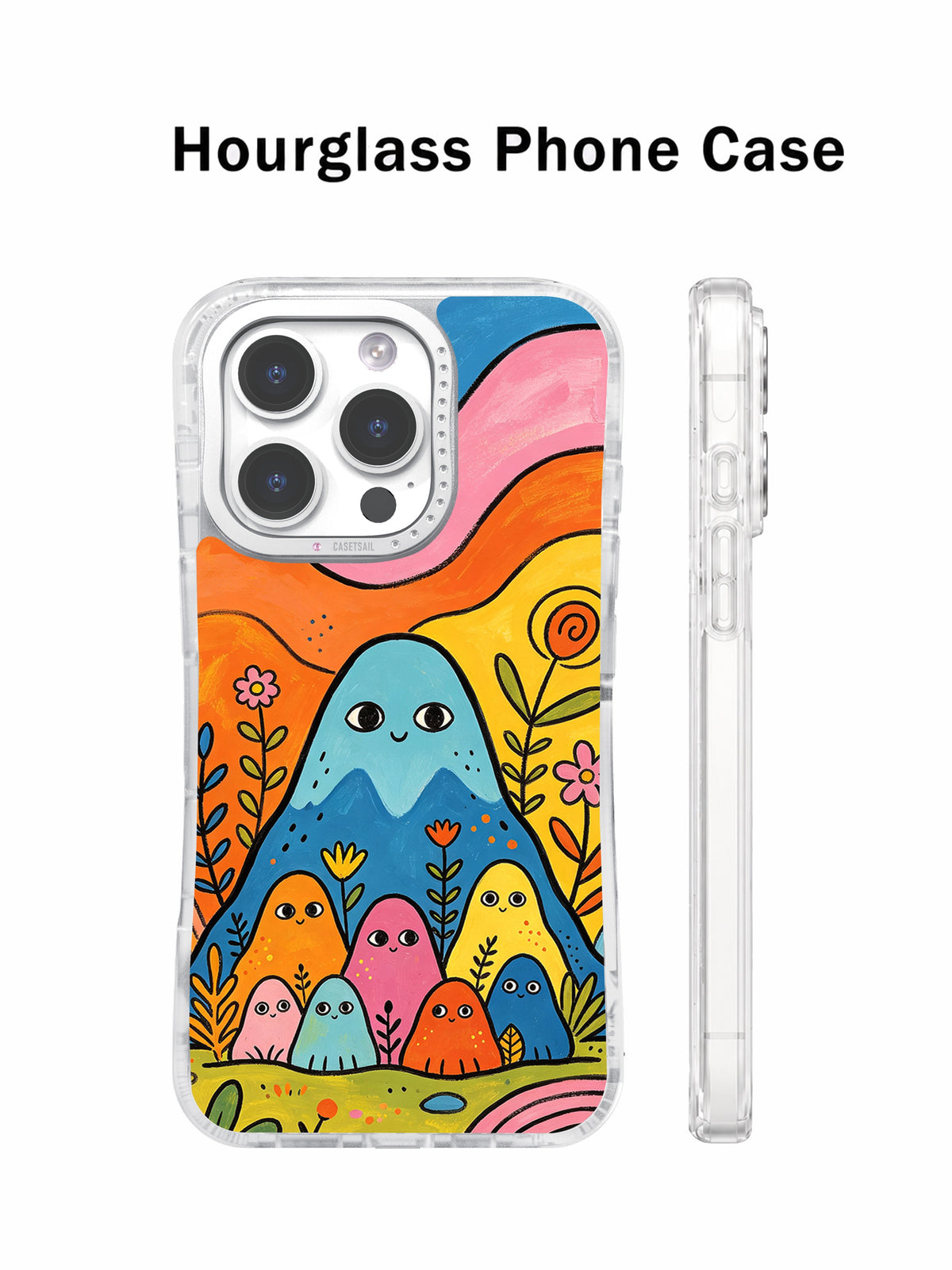 Brave mountain character phone case front and side profile
