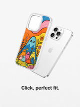 Clear mountain illustration case aligned with iPhone
