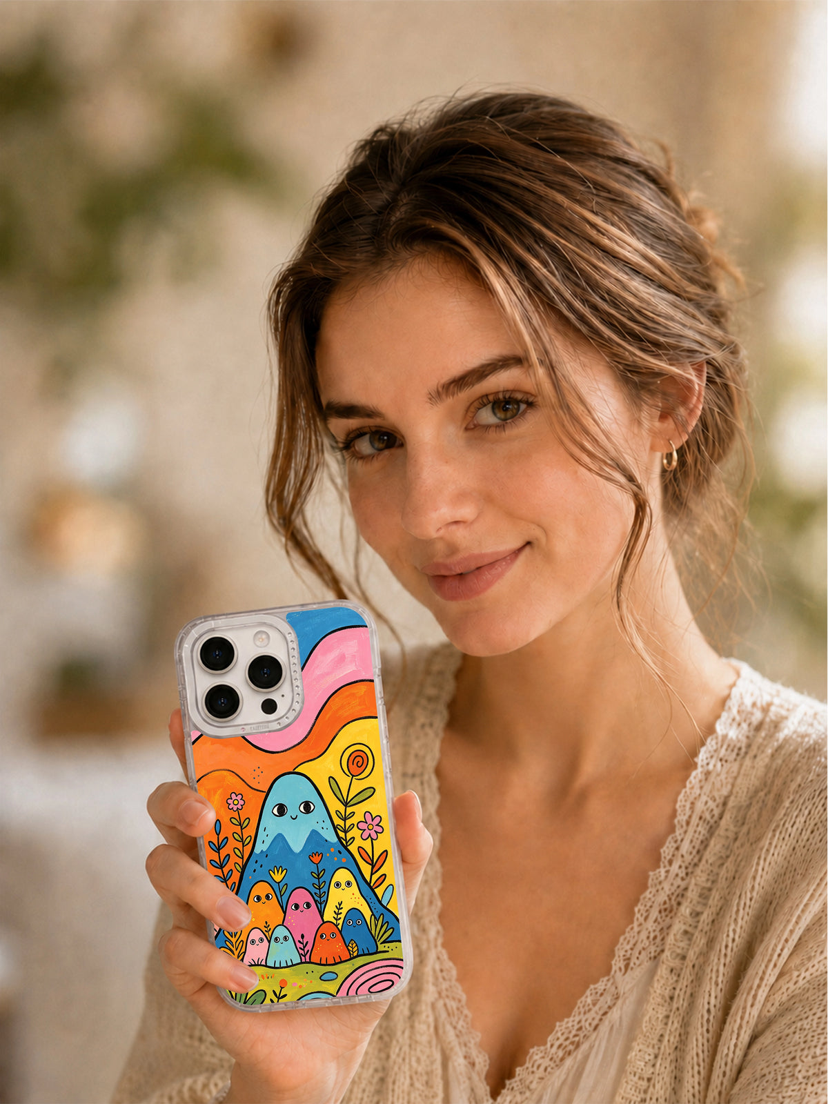 Mountain character iPhone case lifestyle portrait