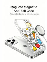 Hand-drawn breakfast character crowd print iPhone 15 pro Case, limited-edition licensed phone casing crafted at PhoneCasing’s domestic California factory, fun wearable art phone cover.
