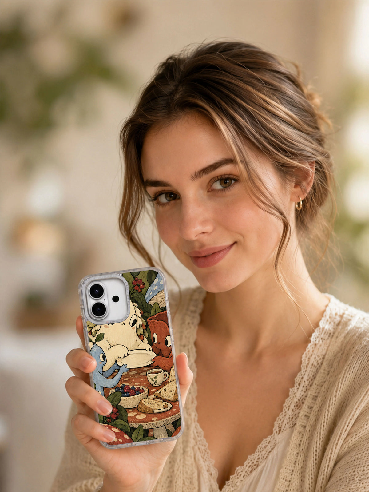 Breakfast Under the Mushroom Table iPhone 17 case lifestyle view