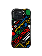 Bright Logic colorful geometric iPhone 15 Pro case front view